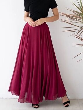 Chicwish Wine Red Timeless Favorite Chiffon Maxi Skirt L